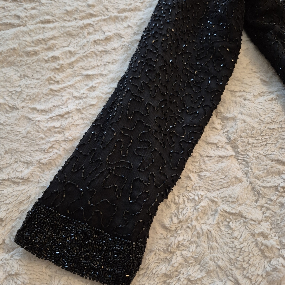 Laurence Kazar Elegant Black Beaded 100% Silk Jacket Blazer Size Medium - Picture 12 of 12